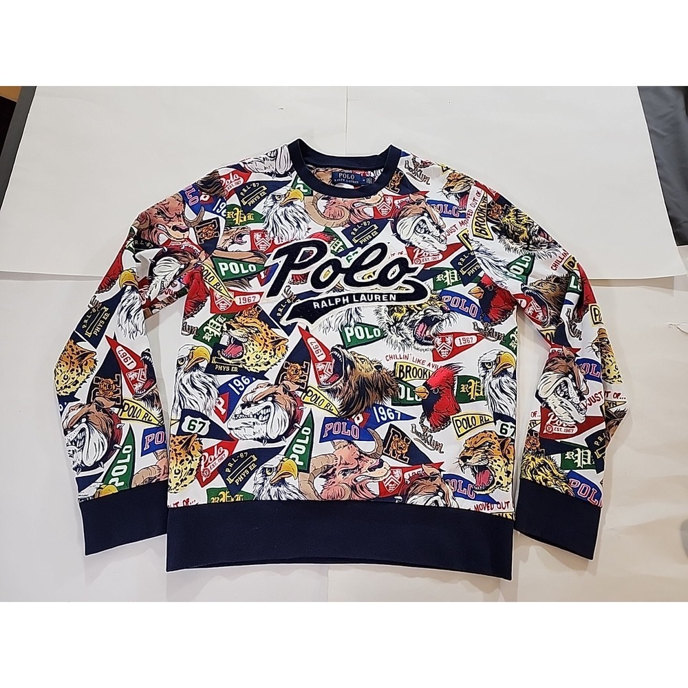 Polo Ralph Lauren Double Knit Graphic Print‎ Pennant Mascot Varsity Sweatshirt M